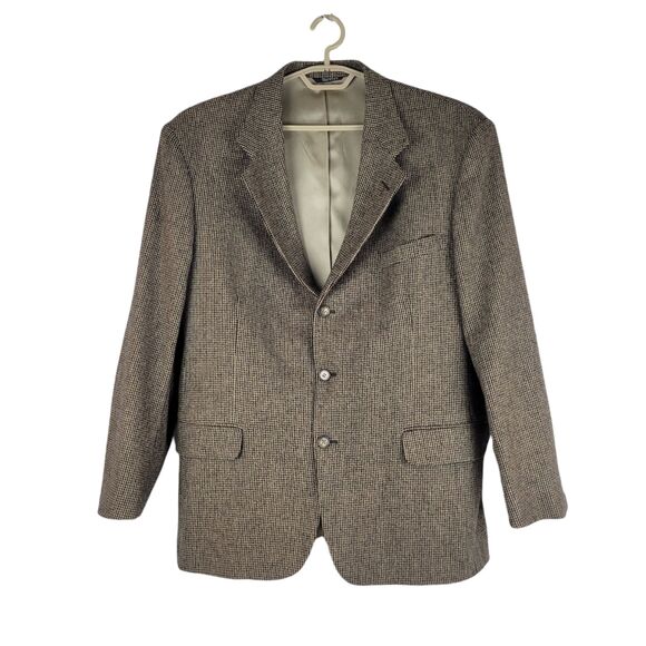 Craig Scott Mens size 44R Brown Tweed Wool Blazer Jacket w/ Elbow Patches Vtg - Picture 1 of 12